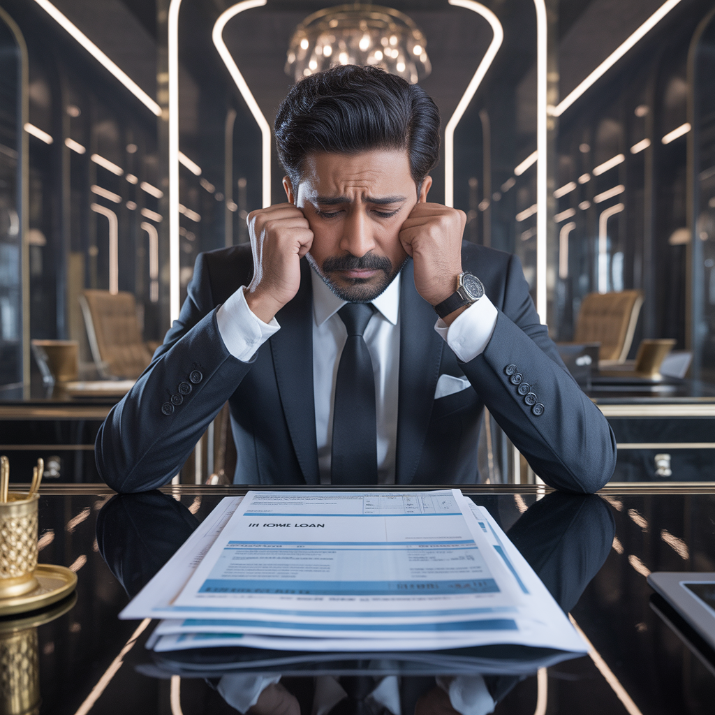 Stressed person with loan documents